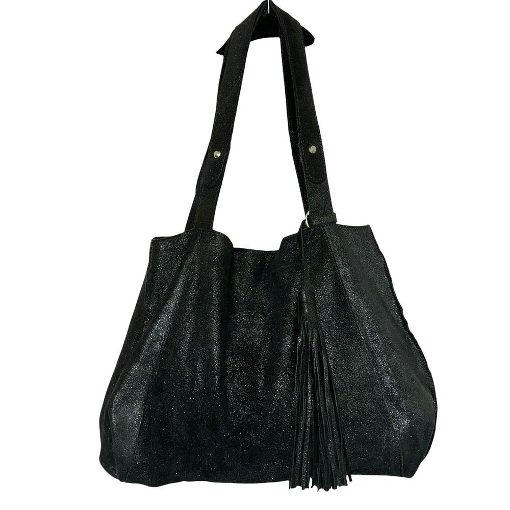 Banana Republic Black Leather Tote Bag Large Shoulder Purse Tassel NWT